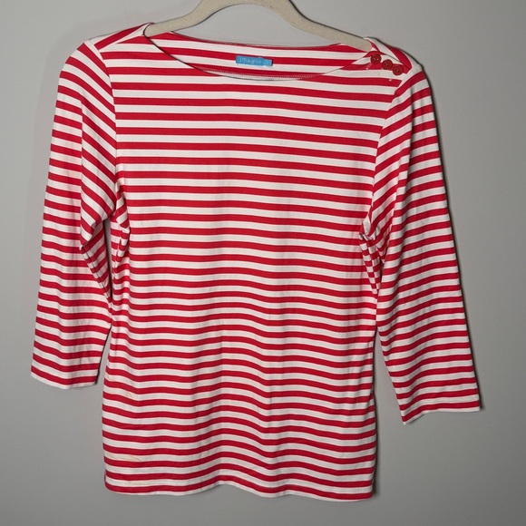 J. McLaughlin Red and Cream Striped Top - Picture 1 of 6